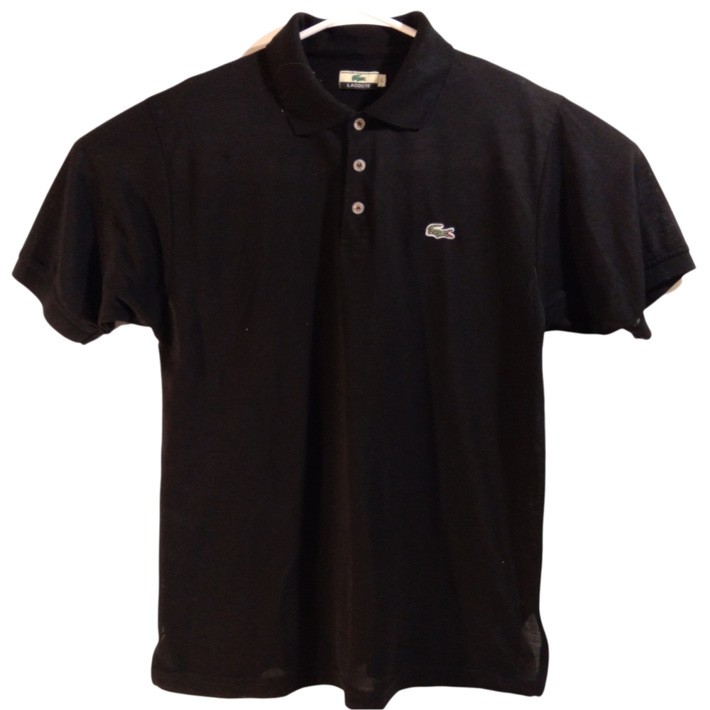 Lacoste polo shirt mens L large black short sleeve collared logo